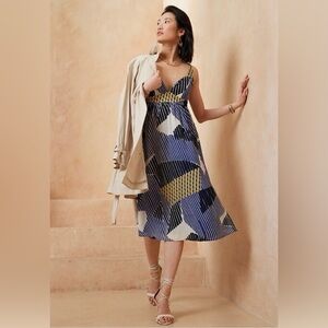 Banana Republic midi dress empire waist Blue Yellow chiffon women’s 4 petite NWT